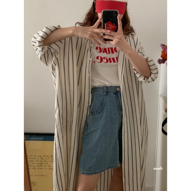 Korean Style A Line Shirt Dress - Vestido Coreano Minimalista com Gola Solta