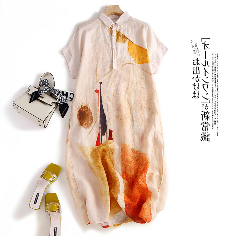 Casual Loose Linen Shirt Dress - Vestido Casual de Algodão e Linho