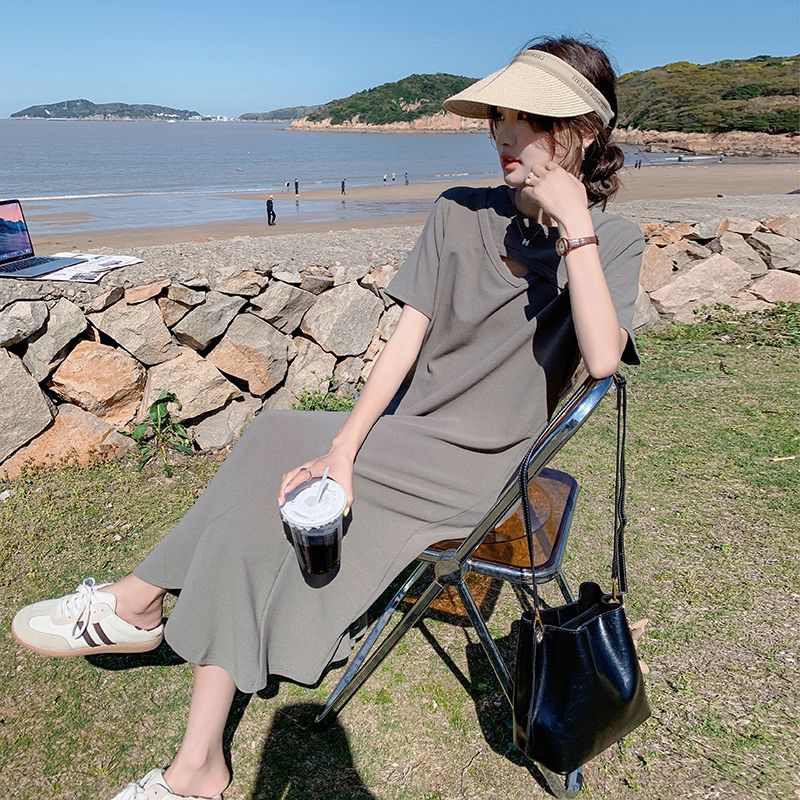Vestido T-Shirt Simples com Re - Korean Style A Line Shirt Dress avaliação e preço