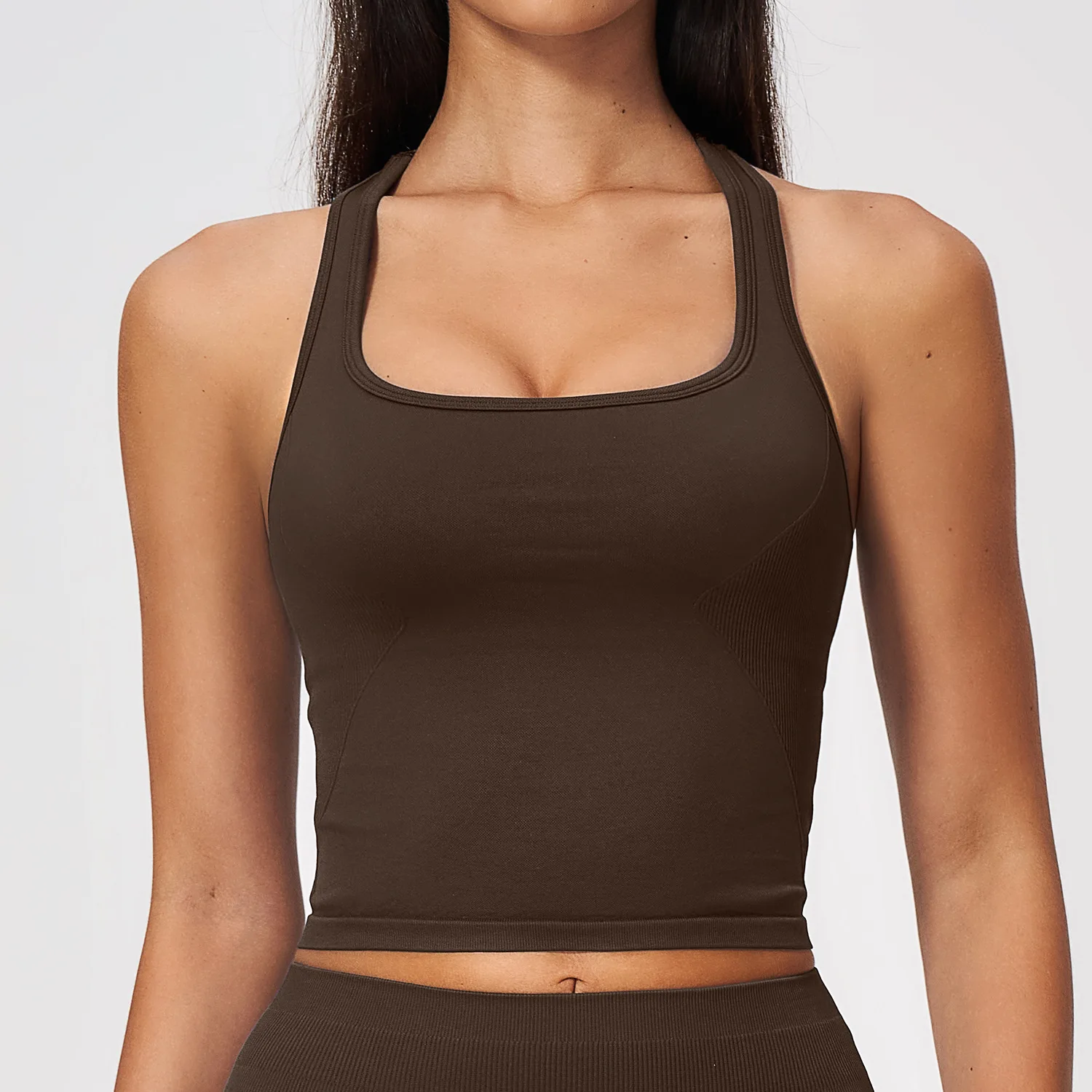 Sutiã esportivo de yoga sem co - Seamless Ribbed Workout Tank Top avaliação e preço