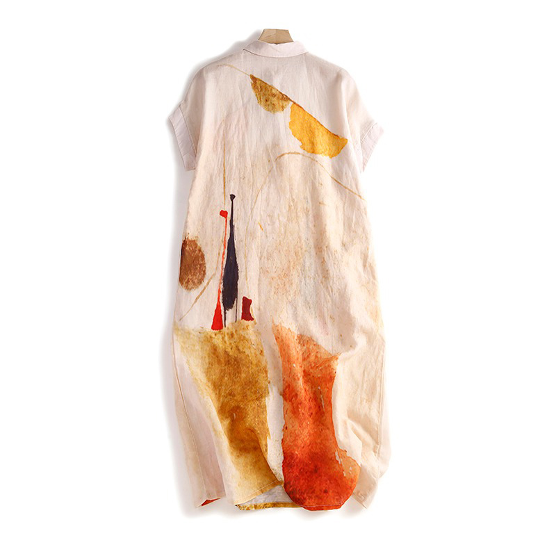 Vestido Casual de Algodão e Li - Casual Loose Linen Shirt Dress avaliação e preço